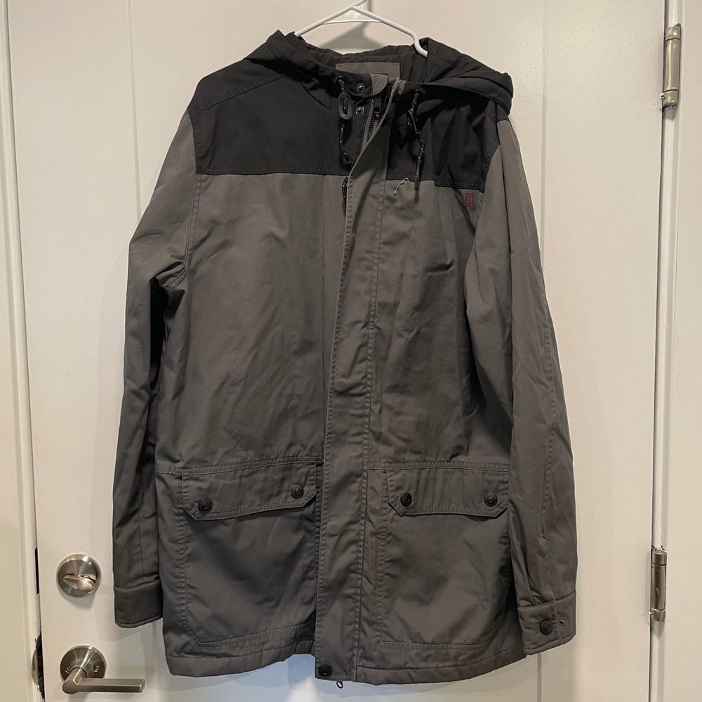 Brothers / Sons Mens Hooded Parka Jacket Grey Black Size L Rugged Utility Coat